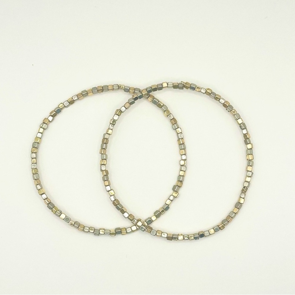 Gold & Silver tone Multi Cube Bead Bracelets (2) with Dust Pouch